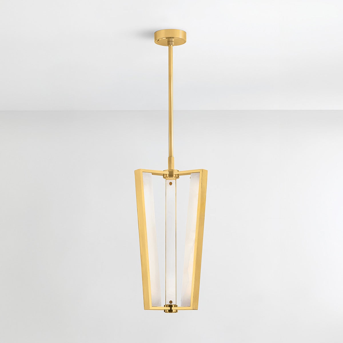 Close-up of the Edgemere Pendant 11" in aged brass showing the shade shape and metal detail.