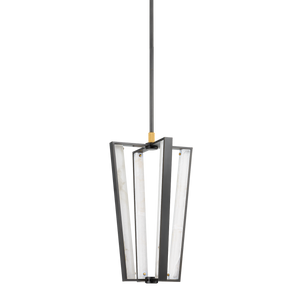Edgemere Pendant 16" in aged brass shown from a second angle to highlight the shade shape and metal detail.