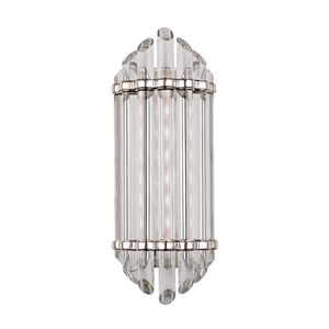 Albion Bath And Vanity 6.5" x 16.5" in polished nickel shown from a second angle to highlight the arm spread and shade silhouette.