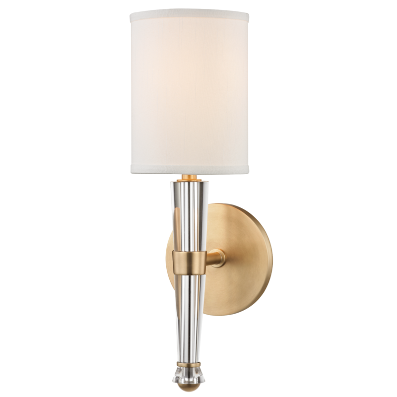 Volta Wall Sconce 4.75" in aged brass — a Hudson Valley wall sconce for bathrooms, hallways, and living rooms at Laurie Yapp Home.