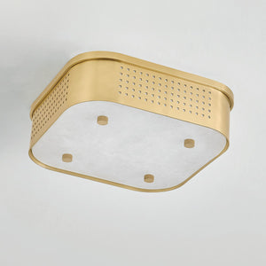 Madison Square Flush Mount in aged brass shown from the front to reveal the shade profile and mounting canopy.