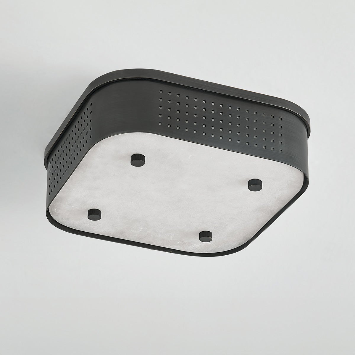 Close-up of the Madison Square Flush Mount in dark bronze showing the shade profile and mounting canopy.