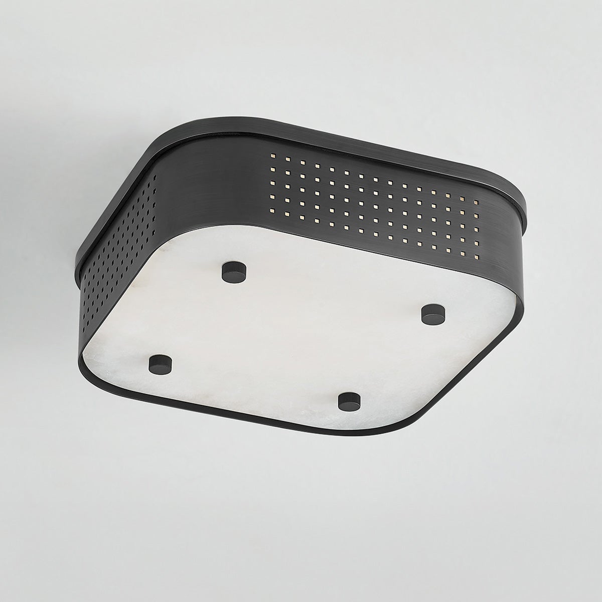 Close-up of the Madison Square Flush Mount in dark bronze showing the shade profile and mounting canopy.