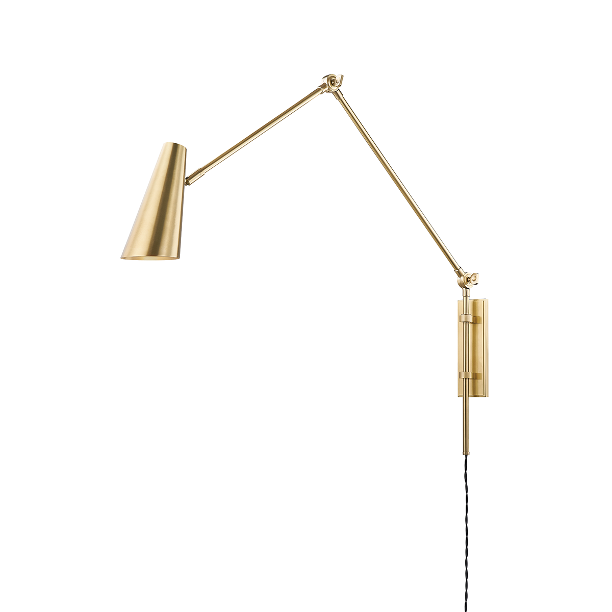 Lorne Plug-In Sconce in aged brass — a Hudson Valley plug-in sconce for bedrooms, living rooms, and reading nooks at Laurie Yapp Home.