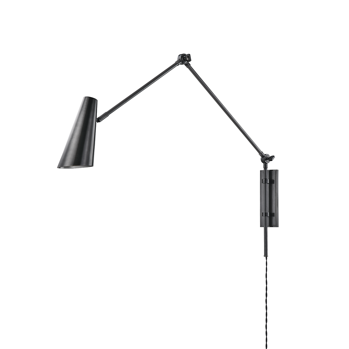 Lorne Plug-In Sconce in bronze shown from a second angle to highlight the arm profile and shade silhouette.