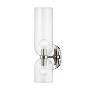 Sayville Wall Sconce in polished nickel shown from a second angle to highlight the arm curve and shade silhouette.