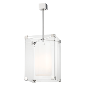Achilles Pendant 18" in polished nickel shown from a second angle to highlight the shade shape and metal detail.
