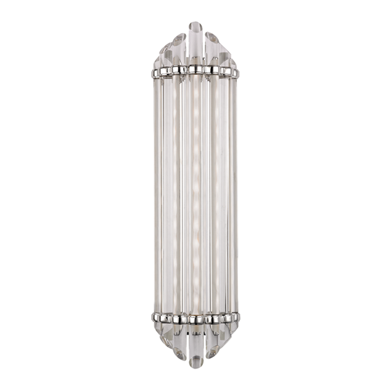 Albion Bath And Vanity 6.5" x 24.75" in polished nickel shown from a second angle to highlight the arm spread and shade silhouette.