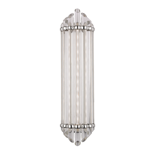 Albion Bath And Vanity 6.5" x 24.75" in polished nickel shown from a second angle to highlight the arm spread and shade silhouette.