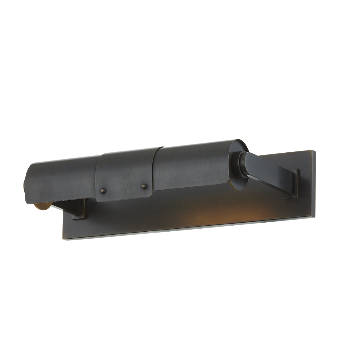 Oneonta Picture Light 15.25" in dark bronze shown from a second angle to highlight the arm curve and shade proportion.