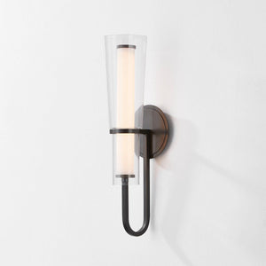 Close-up of the Vancouver Wall Sconce in bronze showing the arm curve and shade silhouette.