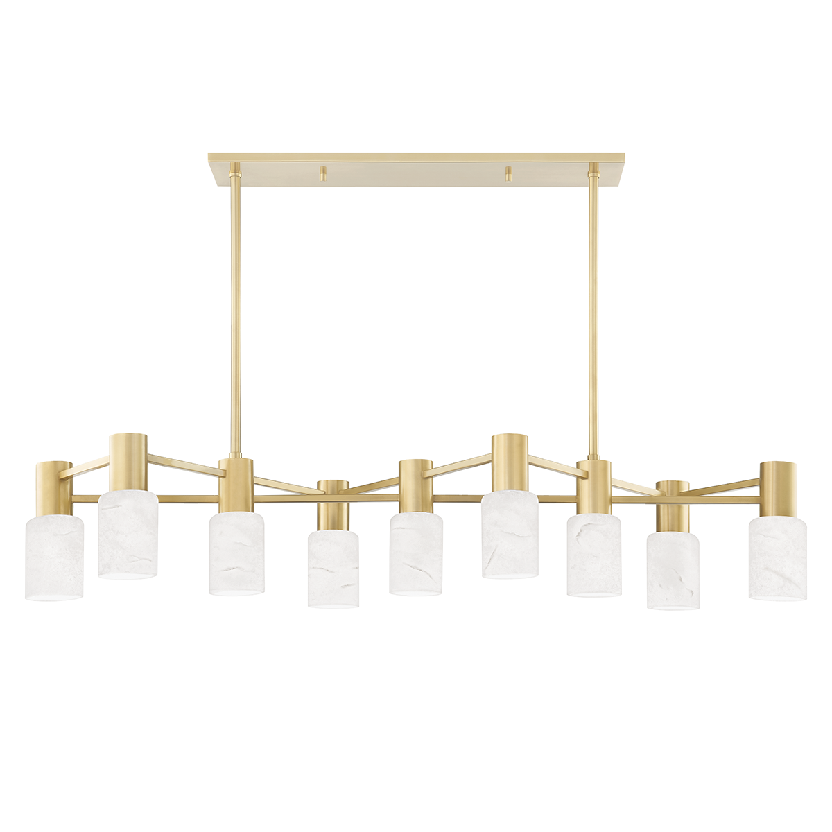 Centerport Linear in aged brass — a Hudson Valley linear for dining rooms, kitchen islands, and long consoles at Laurie Yapp Home.