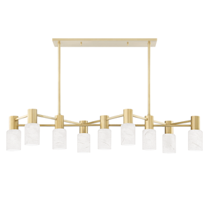 Centerport Linear in aged brass — a Hudson Valley linear for dining rooms, kitchen islands, and long consoles at Laurie Yapp Home.