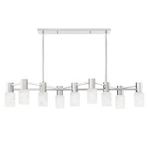 Centerport Linear in polished nickel shown from the front to reveal the extended frame and shade array.