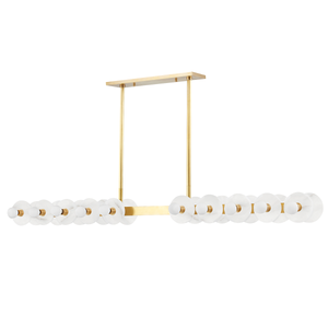 Austen Linear in aged brass — a Hudson Valley linear for dining rooms, kitchen islands, and long consoles at Laurie Yapp Home.