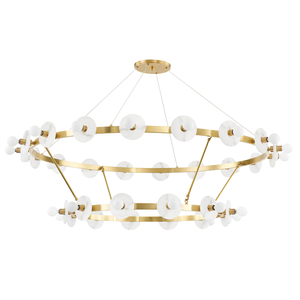Austen Chandelier 58" x 16.75" in aged brass — a Hudson Valley chandelier for dining rooms, entries, and living rooms at Laurie Yapp Home.