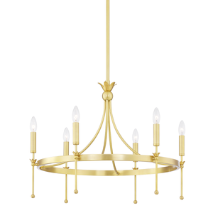 Gates Chandelier 26.75" in aged brass — a Hudson Valley chandelier for dining rooms, entries, and living rooms at Laurie Yapp Home.