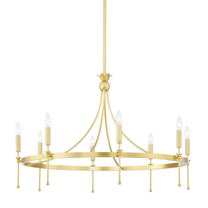 Gates Chandelier 38.5" in aged brass — a Hudson Valley chandelier for dining rooms, entries, and living rooms at Laurie Yapp Home.