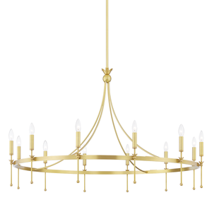 Gates Chandelier 50.5" in aged brass — a Hudson Valley chandelier for dining rooms, entries, and living rooms at Laurie Yapp Home.