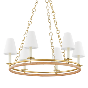 Swanton Chandelier 31" in aged brass — a Hudson Valley chandelier for dining rooms, entries, and living rooms at Laurie Yapp Home.