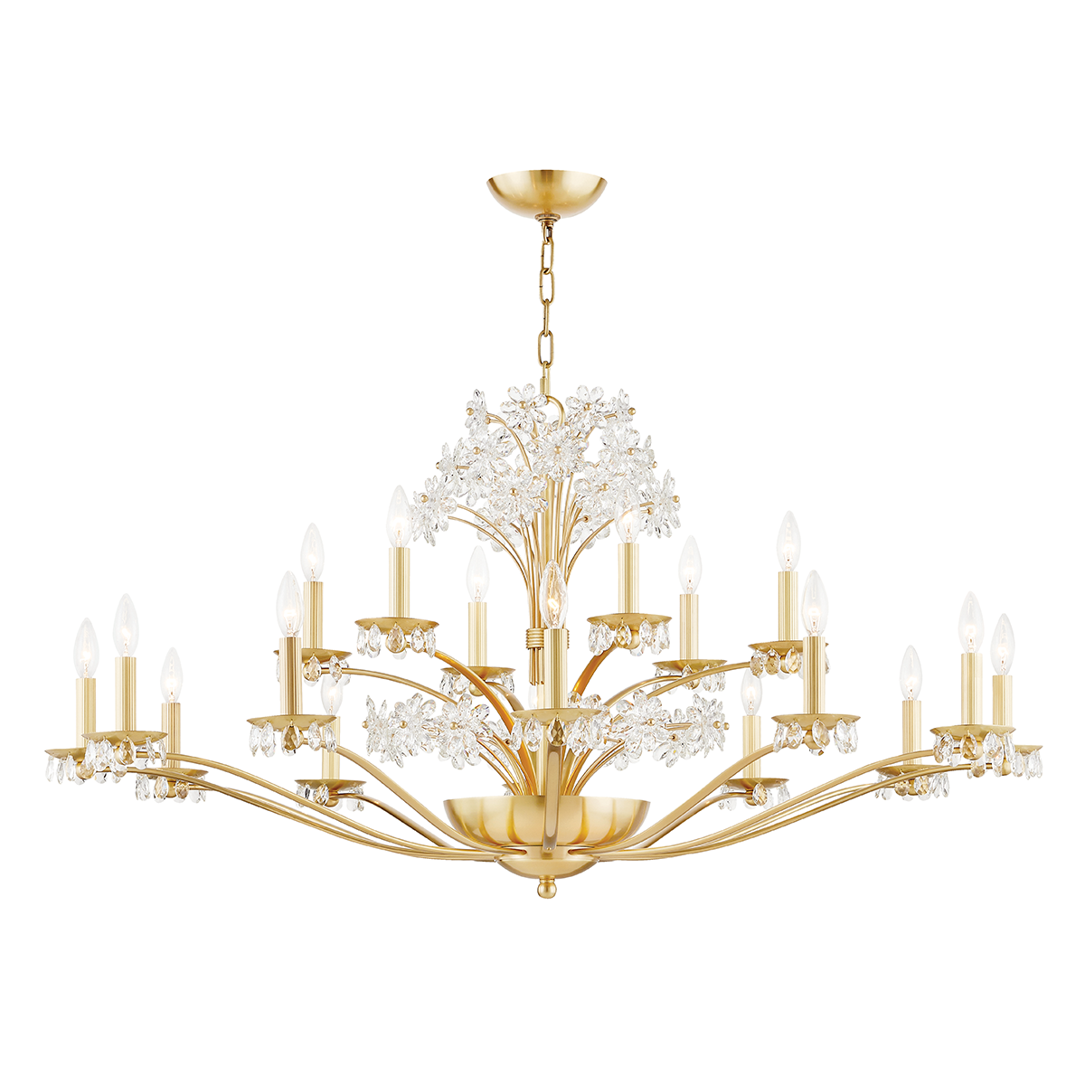 Beaumont Chandelier 48" in aged brass — a Hudson Valley chandelier for dining rooms, entries, and living rooms at Laurie Yapp Home.