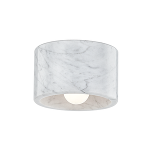 Loris Flush Mount in polished nickel shown from the front to reveal the shade profile and mounting canopy.