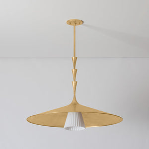 Vails Gate Pendant 34" shown from a second angle to highlight the shade shape and metal detail.