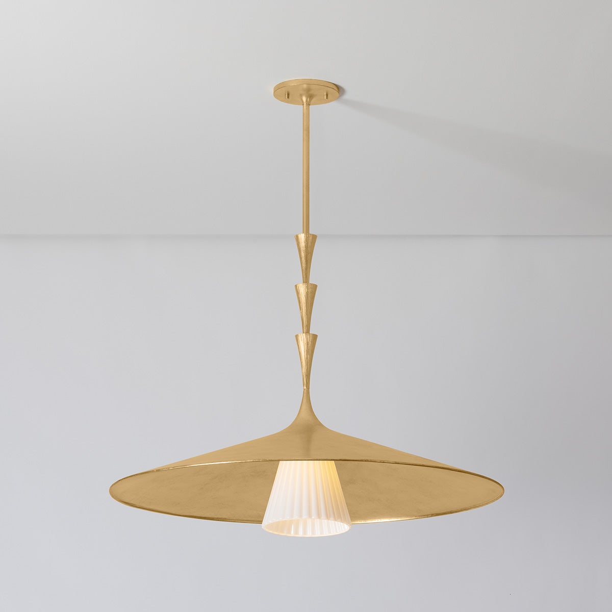Vails Gate Pendant 34" shown from the front to reveal the shade shape and metal detail.