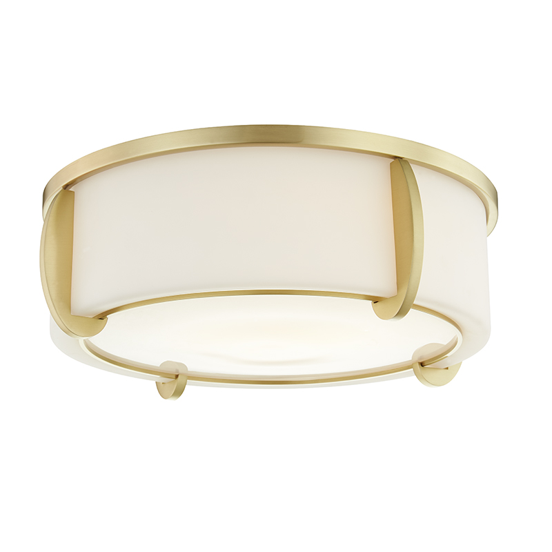 Talon Flush Mount in aged brass — a Hudson Valley flush mount for hallways, bedrooms, and entryways at Laurie Yapp Home.