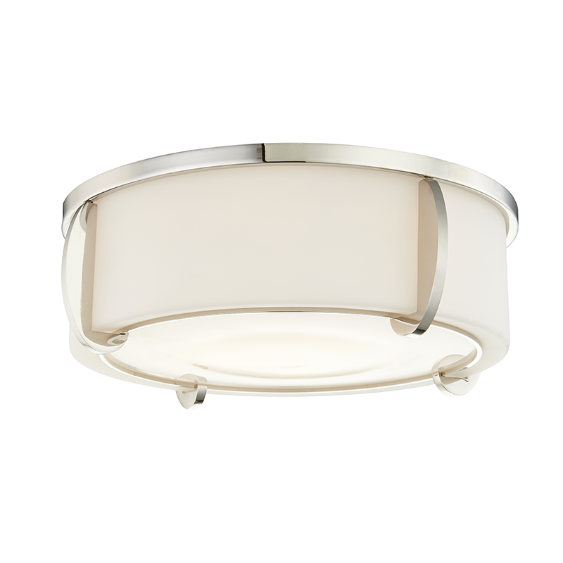 Talon Flush Mount in polished nickel shown from the front to reveal the shade profile and mounting canopy.