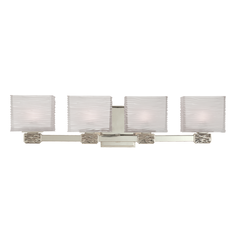 Hartsdale Bath And Vanity 26" in satin nickel shown from a second angle to highlight the arm spread and shade silhouette.