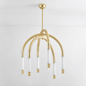 Zeme Chandelier 33.75" shown from the front to reveal the frame, arms, and shade detail.