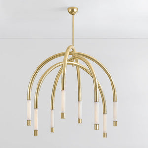 Zeme Chandelier 47.75" shown from the front to reveal the frame, arms, and shade detail.