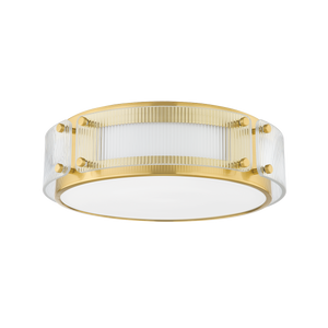 Clifford Flush Mount in aged brass — a Hudson Valley flush mount for hallways, bedrooms, and entryways at Laurie Yapp Home.