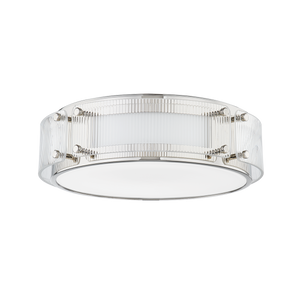 Clifford Flush Mount in polished nickel shown from a second angle to highlight the shade profile and mounting canopy.