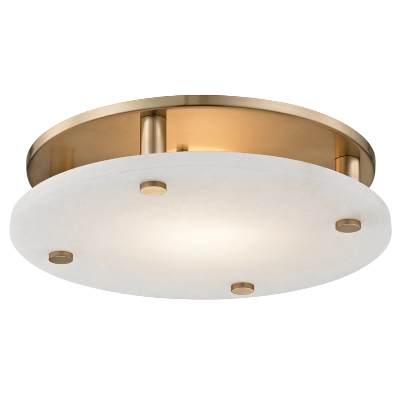 Croton Flush Mount 15" in aged brass — a Hudson Valley flush mount for hallways, bedrooms, and entryways at Laurie Yapp Home.