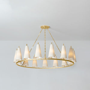 Close-up of the Tirana Chandelier 54.75" x 13.5" showing the frame, arms, and shade detail.