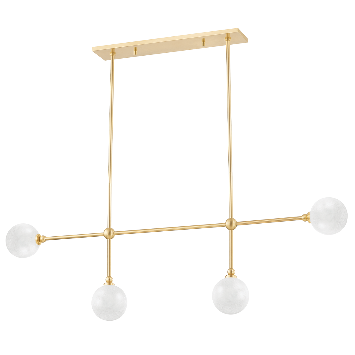Andrews Linear in aged brass — a Hudson Valley linear for dining rooms, kitchen islands, and long consoles at Laurie Yapp Home.
