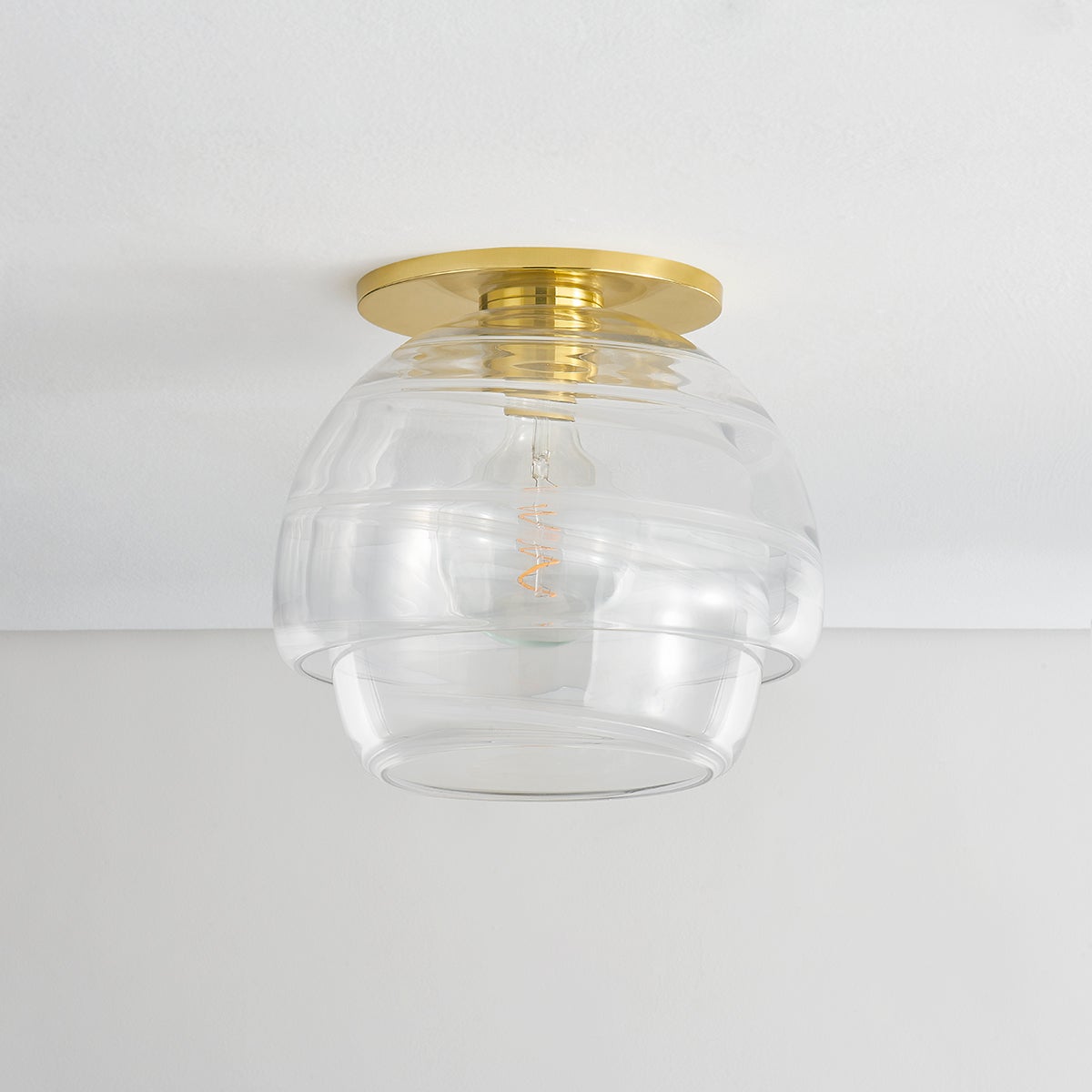 Montvale Flush Mount in aged brass — a Hudson Valley flush mount for hallways, bedrooms, and entryways at Laurie Yapp Home.