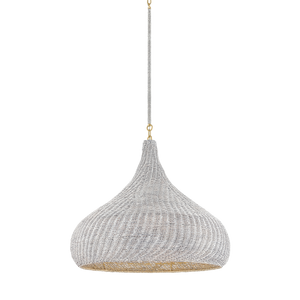 Hampstead Pendant 28" in aged brass — a Hudson Valley pendant for kitchens, entries, and dining rooms at Laurie Yapp Home.
