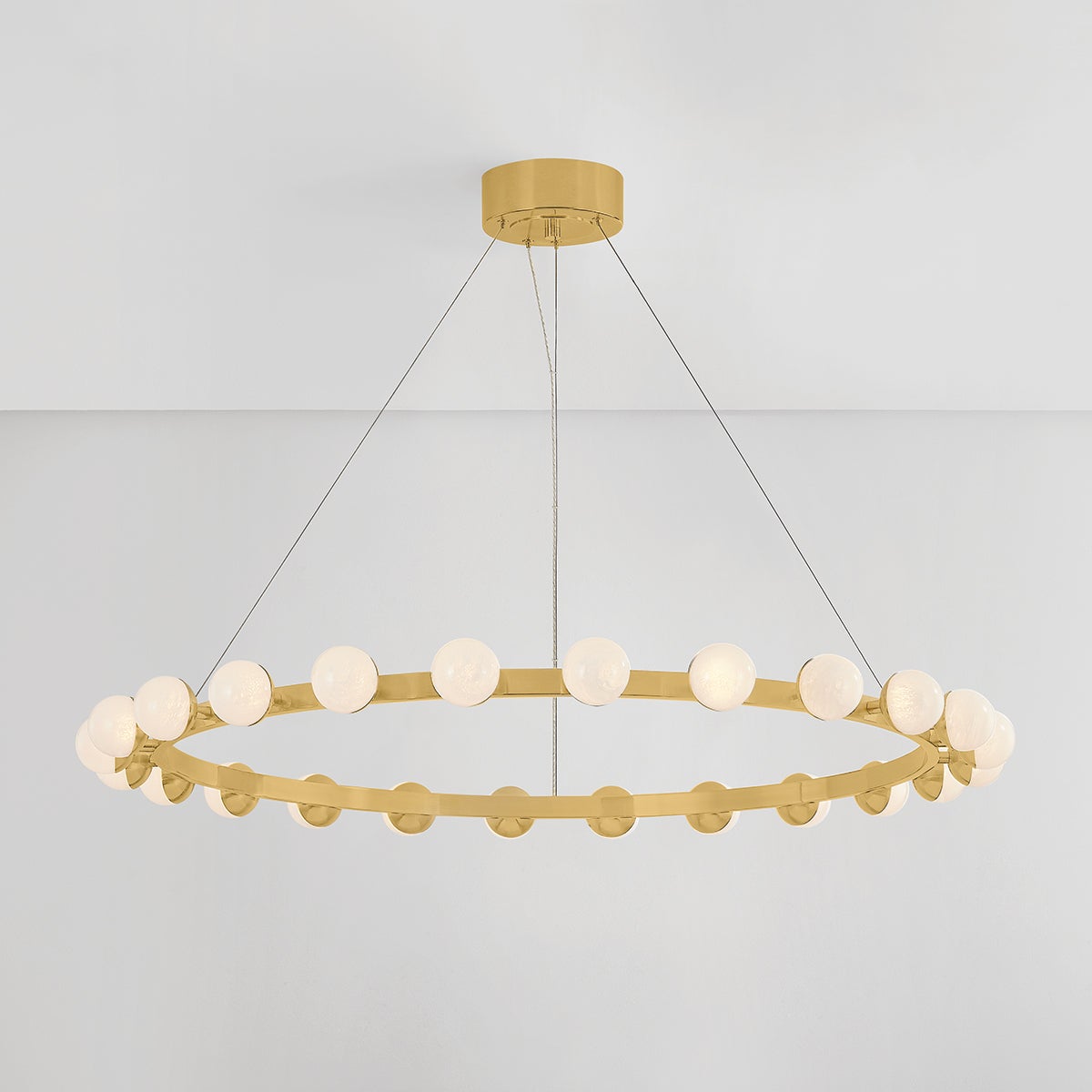 Linus Chandelier 45.25" x 3" shown from the front to reveal the frame, arms, and shade detail.