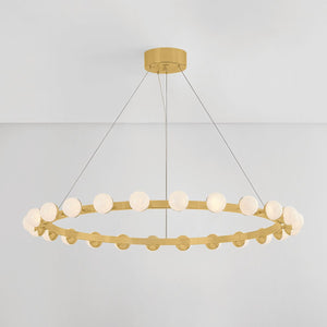 Linus Chandelier 45.25" x 3" shown from the front to reveal the frame, arms, and shade detail.