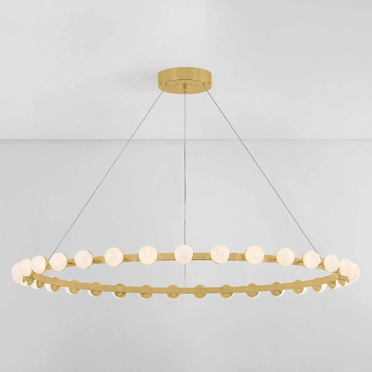 Close-up of the Linus Chandelier 61" x 3" showing the frame, arms, and shade detail.