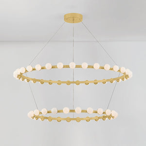 Linus Chandelier 61" x 12.5" shown from the front to reveal the frame, arms, and shade detail.