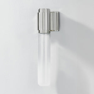 Colrain Wall Sconce 5.25" x 17.5" in polished nickel shown from a second angle to highlight the arm curve and shade silhouette.