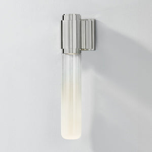 Colrain Wall Sconce 5.25" x 17.5" in polished nickel shown from the front to reveal the arm curve and shade silhouette.