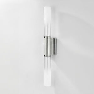 Close-up of the Colrain Wall Sconce 5.25" x 31.75" in polished nickel showing the arm curve and shade silhouette.