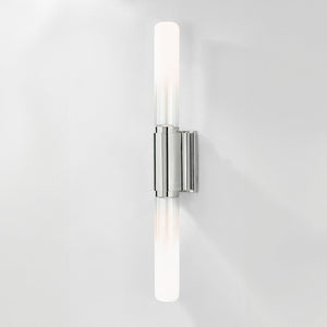 Close-up of the Colrain Wall Sconce 5.25" x 31.75" in polished nickel showing the arm curve and shade silhouette.