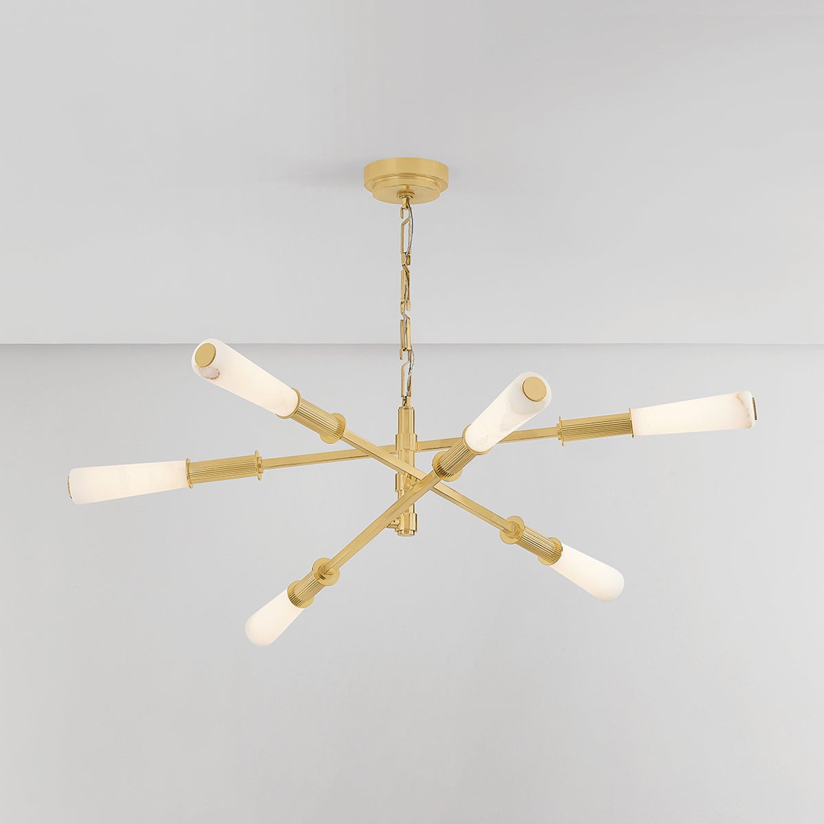 Dashiell Chandelier 48" shown from the front to reveal the frame, arms, and shade detail.