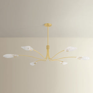 Tenafly Chandelier 72" in aged brass shown from the front to reveal the frame, arms, and shade detail.